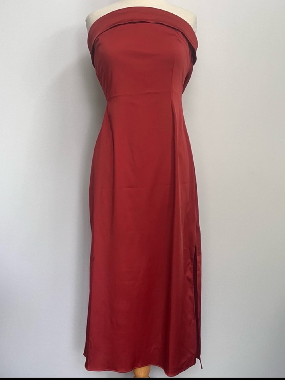 NWT Anthro Strapless Satin Cowl-Back Minimalist Modern look Midi Dress L - Picture 4 of 13